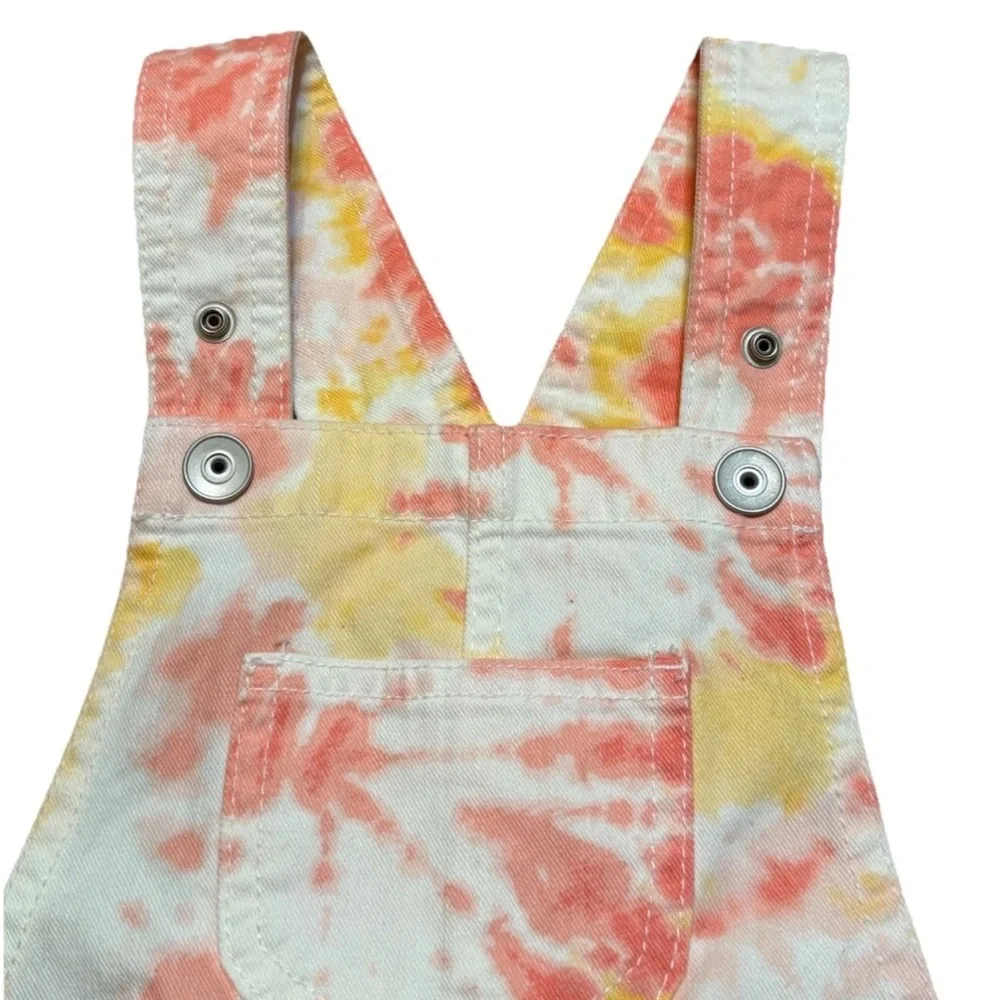 The Children's Place Girls Tie Dye Overall Shorts Size 5 Orange Pink White Denim